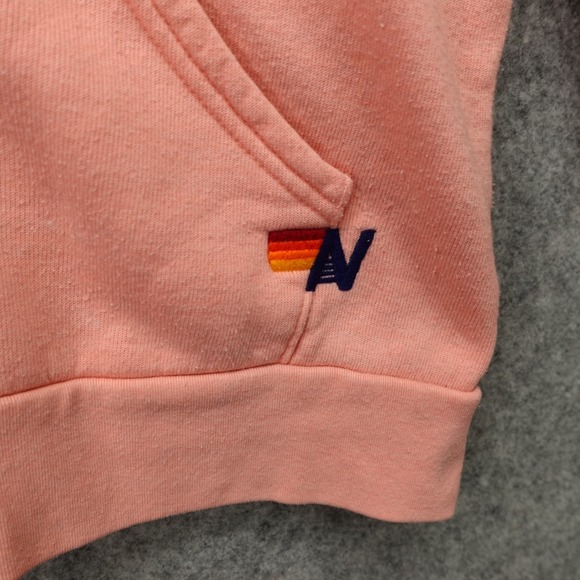 Aviator Nation Hoodie Womens XS Pink Crop 5 Stripe Rainbow Logo Fleece USA Made - Picture 10 of 15